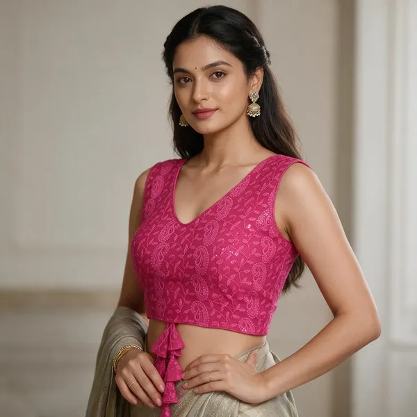Pink_Sleeveless_V-Neck_Blouse_For_Women