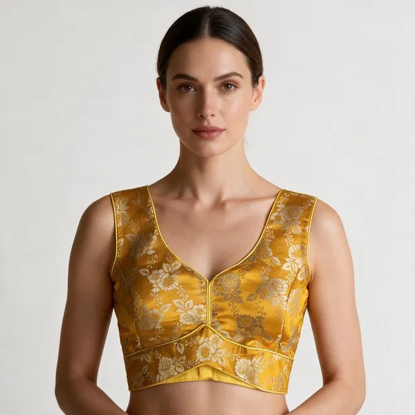 Yellow_Sweetheart_Neck_Sleeveless_Blouse_For_Women