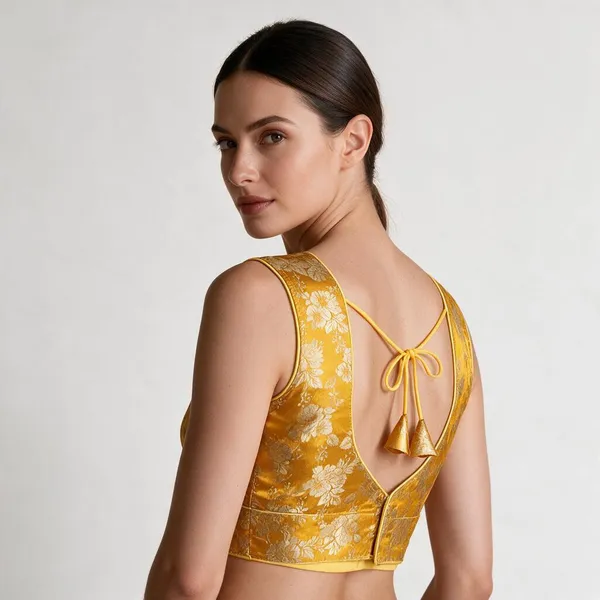 Yellow_Sweetheart_Neck_Sleeveless_Blouse_For_Women_|__Ready_Size-_38(36_-_40_alteration)