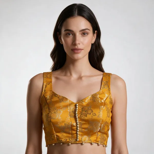 Yellow_Sweetheart_Neck_Sleeveless_Blouse_For_Women