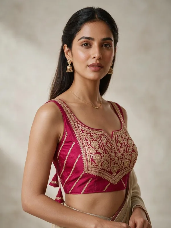 Pink_Sweetheart_Neck_Half_Sleeve_Blouse_For_Women