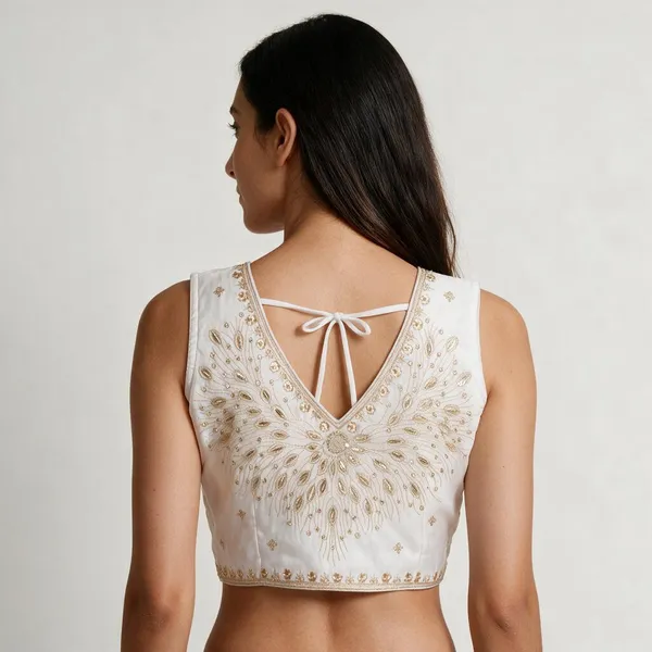 White_Sleeveless_V-Neck_Blouse_For_Women_|__Ready_Size-_38(36_-_40_alteration)