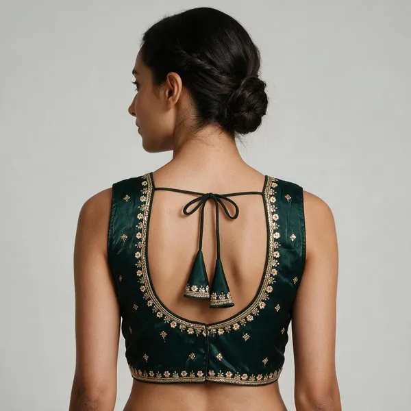 Green_V-Neck_Sleeveless_Blouse_For_Women_|__Ready_Size-_38(36_-_40_alteration)