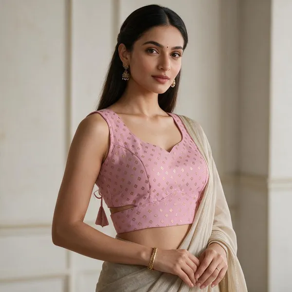 Pink_Sleeveless_Round_Neck_Blouse_For_Women