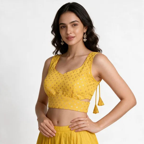 Yellow_Round_Neck_Sleeveless_Blouse_For_Women
