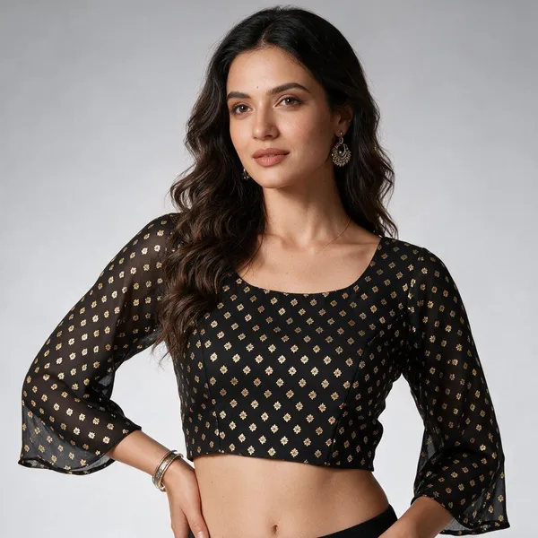 Black_Full_Sleeve_Round_Neck_Blouse_For_Women