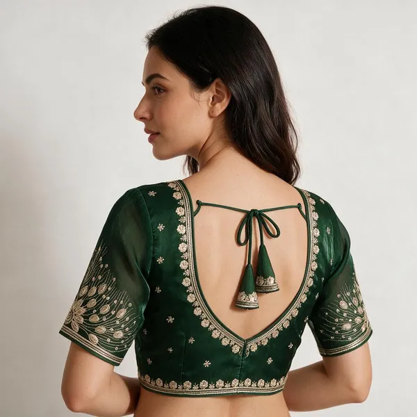 Green_Half_Sleeve_V-Neck_Blouse_For_Women_|__Ready_Size-_38(36_-_40_alteration)