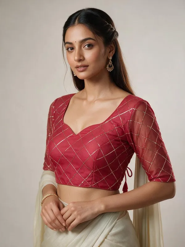 Pink_Net_Full_Sleeve_Round_Neck_Bead_Embroidered_Blouse_For_Women