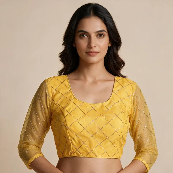Yellow_Round_Neck_Full_Sleeve_Blouse_For_Women