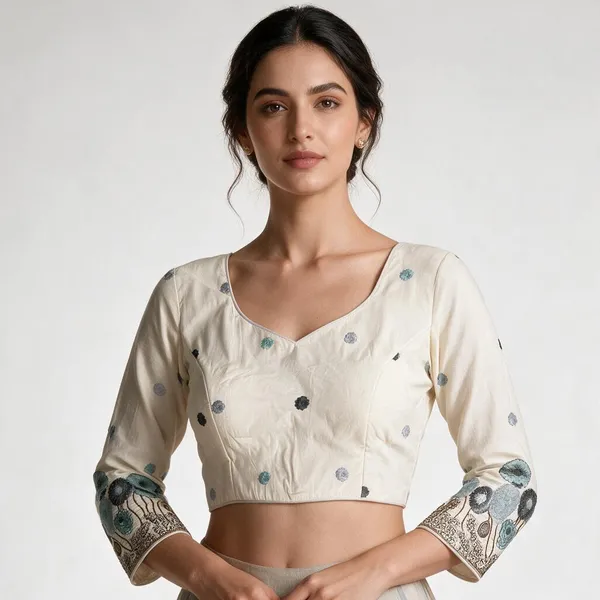 White_Cotton_Full_Sleeve_V-Neck_Embroidered_Blouse_For_Women