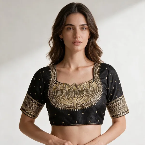 Black_Half_Sleeve_Sweetheart_Neck_Blouse_For_Women