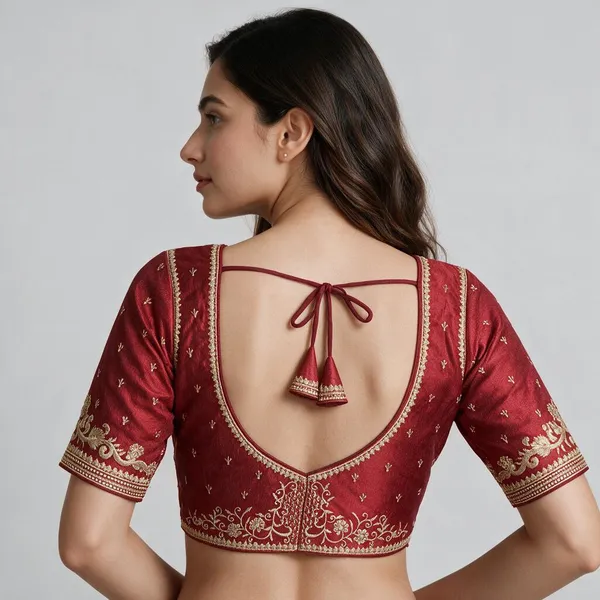 Red_Sweetheart_Neck_Half_Sleeve_Blouse_For_Women
