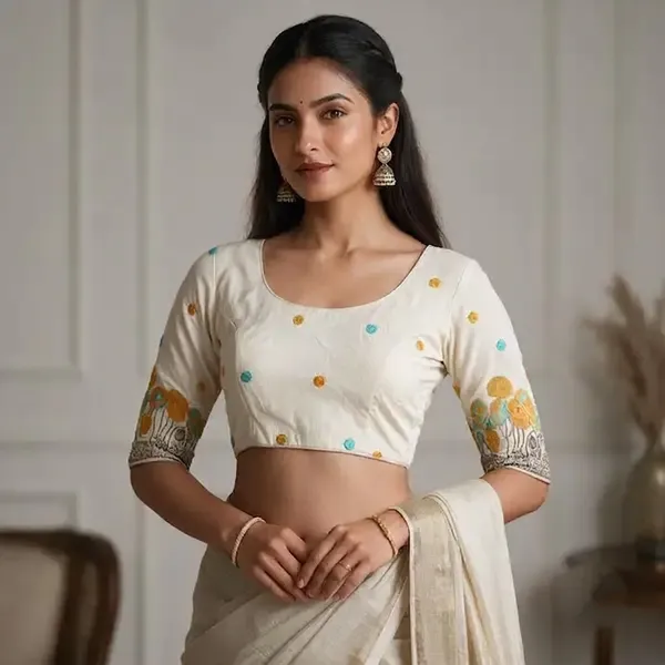 White_Cotton_V-Neck_Full_Sleeve_Embroidered_Blouse_For_Women
