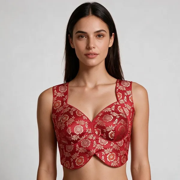 Red_Sleeveless_Sweetheart_Neck_Blouse_For_Women_|__Ready_Size-_38(36_-_40_alteration)