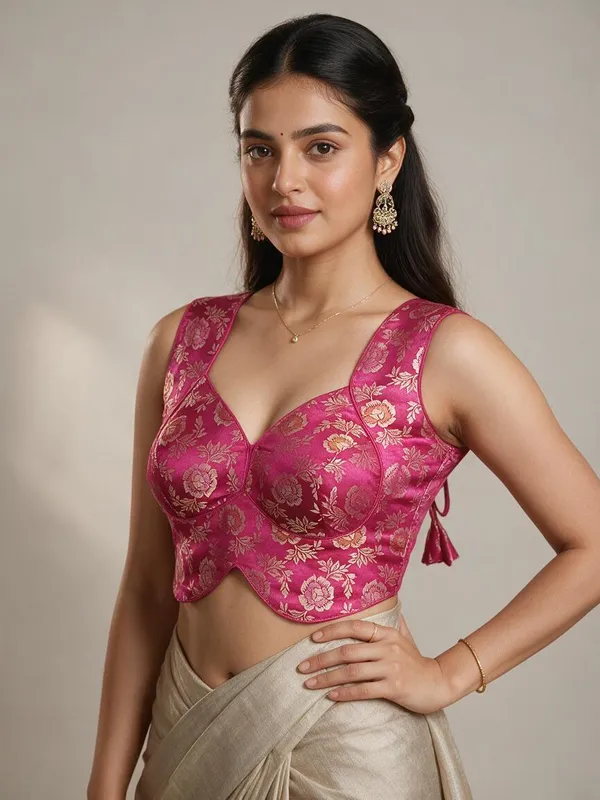 Pink_Sleeveless_Sweetheart_Neck_Blouse_For_Women