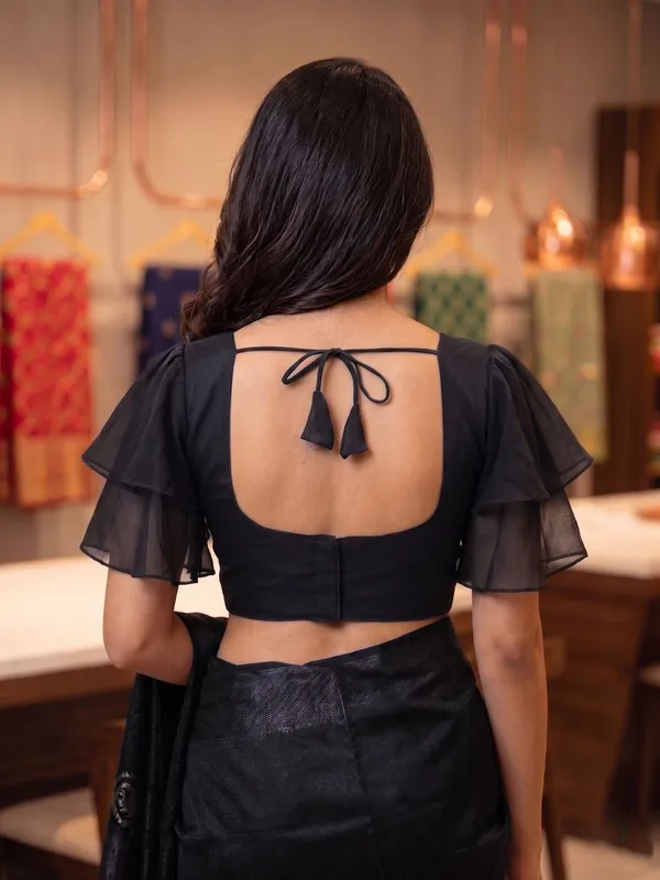 Black_Half_Sleeve_V-Neck_Blouse_For_Women