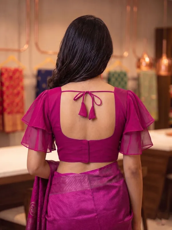 Pink_Half_Sleeve_V-Neck_Blouse_For_Women