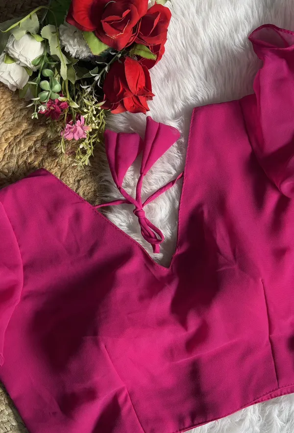 Pink_Half_Sleeve_V-Neck_Blouse_For_Women