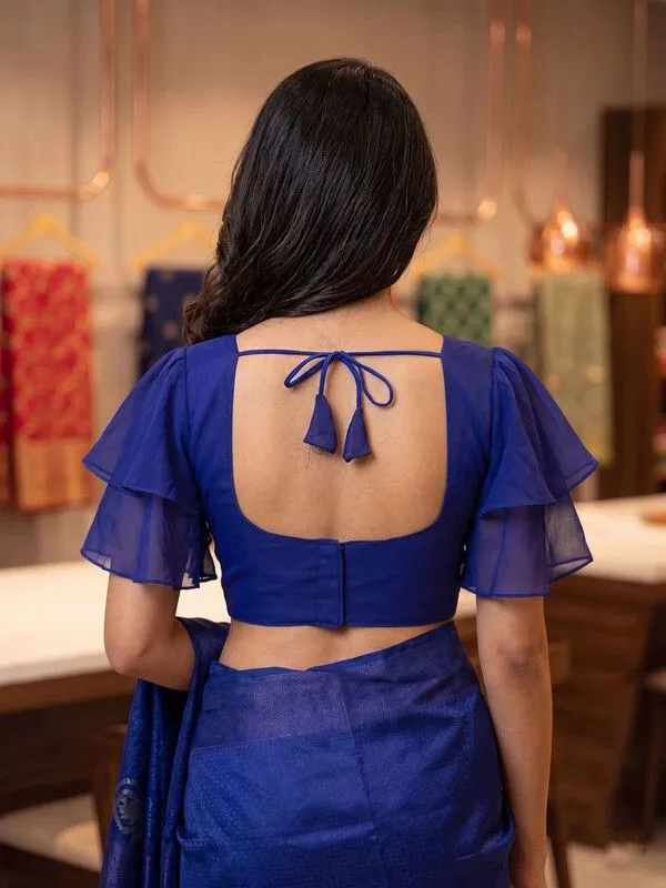 Blue_Half_Sleeve_V-Neck_Blouse_For_Women