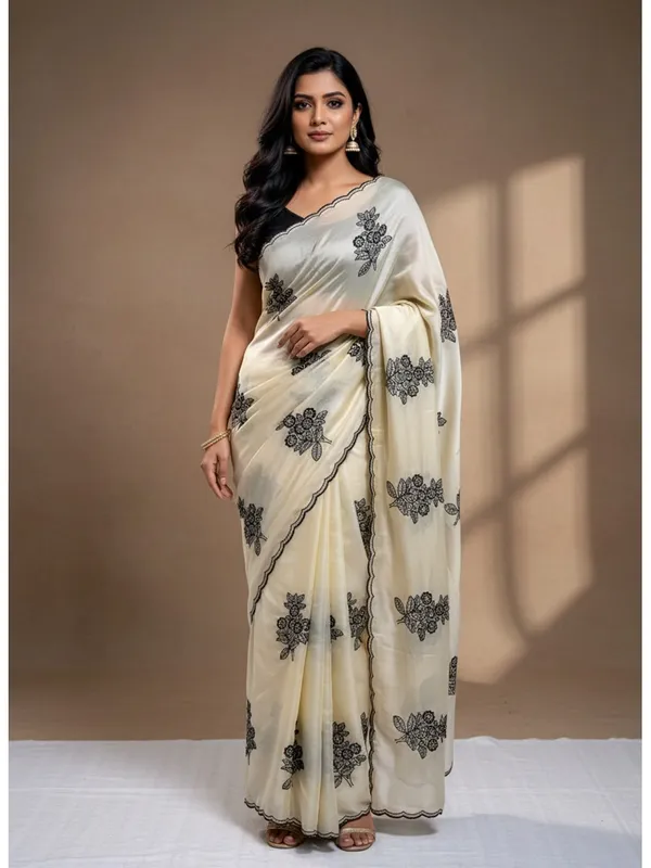Women_Floral_Embroidery_Saree_With_Mirror_Work_Scalloped_Border