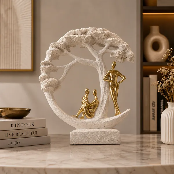 White_&_Gold_Marble_Dust_X_Resin_Sculpture_For_Home_Decor
