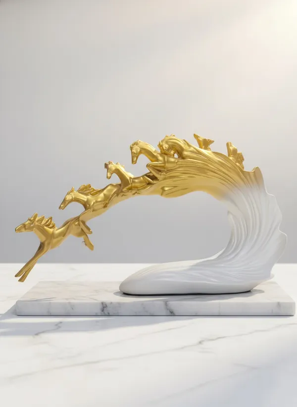White_&_Gold_Marble_Dust_X_Resin_Sculpture_For_Home_Decor