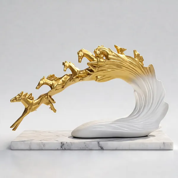 White_&_Gold_Marble_Dust_X_Resin_Sculpture_For_Home_Decor
