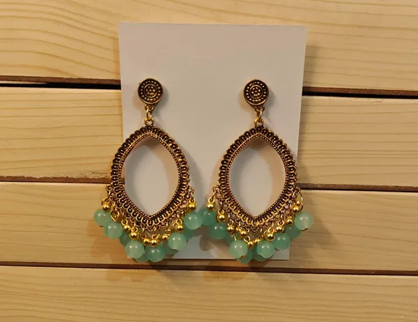 Gold_Tone_Green_Beaded_Drop_Earrings_For_Women