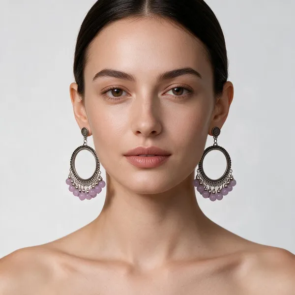 Oxidized_Metal_Purple_Beaded_Circular_Earrings_For_Women