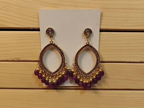 Gold_Tone_Purple_Beaded_Chandelier_Earrings_For_Women