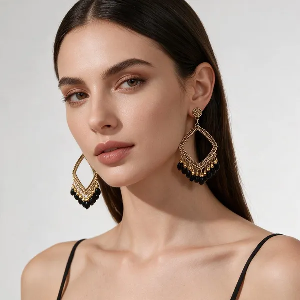 Gold-Tone_Oxidised_Geometric_Drop_Earrings_For_Women