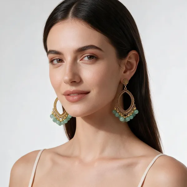 Gold_Tone_Green_Beaded_Drop_Earrings_For_Women