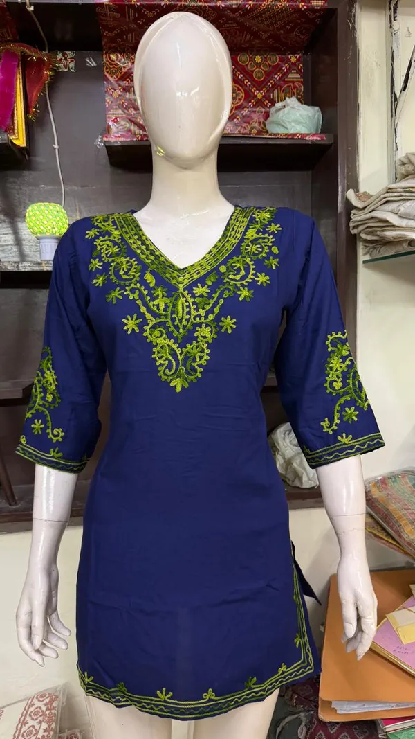Blue_Embroidered_Straight_Kurti_for_Women