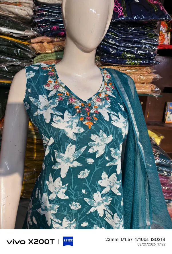 Teal_Floral_Print_Kurta_Set_for_Women