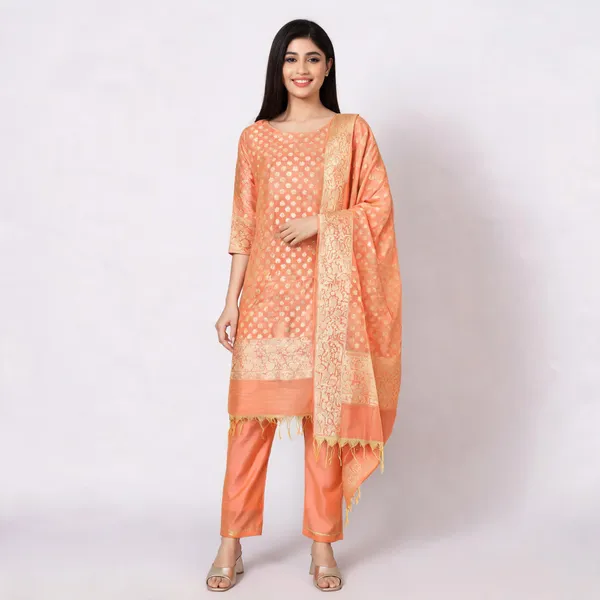 Peach_Banarasi_Chanderi_Silk_Woven_Salwar_Suit_Set_For_Women