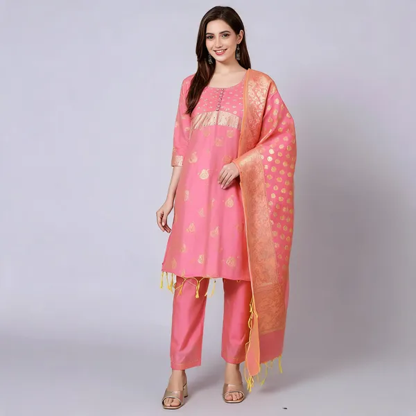 Pink_Banarasi_Chanderi_Silk_Embroidered_Kurta_Pant_Set_For_Women