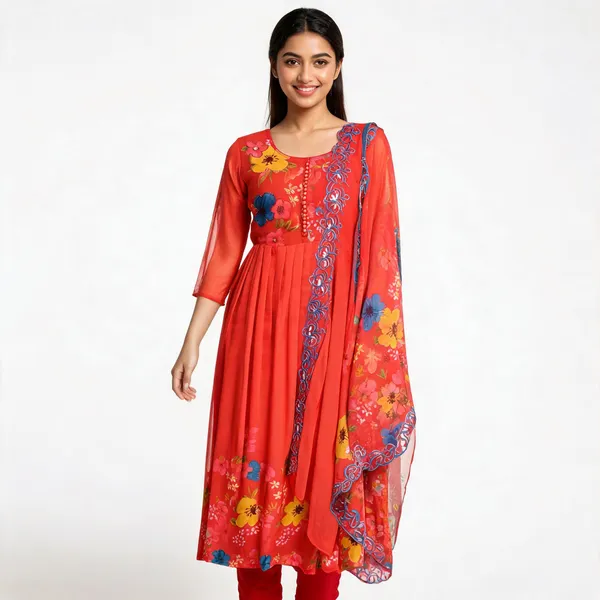 Red_Chiffon_Floral_Print_Flared_Anarkali_Dress_For_Women
