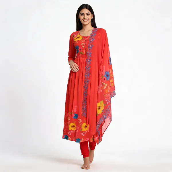 Red_Chiffon_Floral_Print_Flared_Anarkali_Dress_For_Women