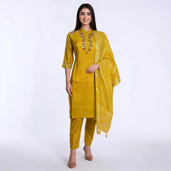 Mustard_Dola_Silk_Hand_Embroidered_Straight_Kurta_Set_For_Women