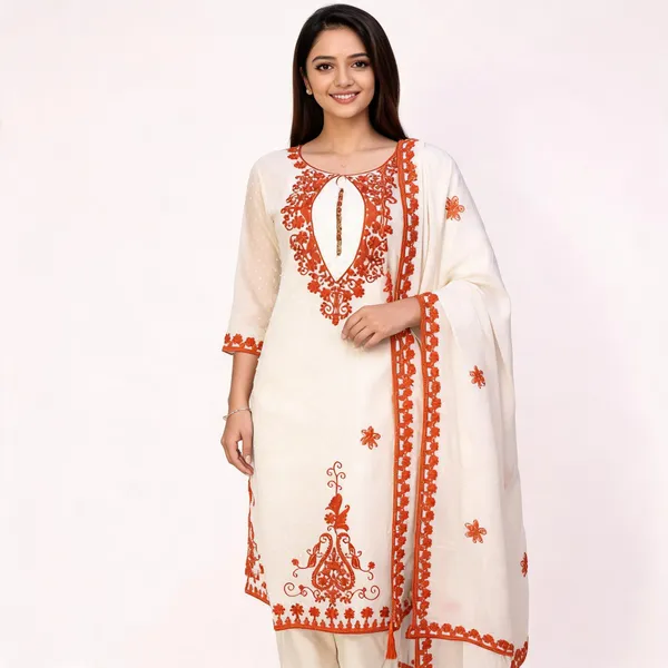 Orange_Cotton_Aari_Embroidered_Straight_Kurta_Set_For_Women