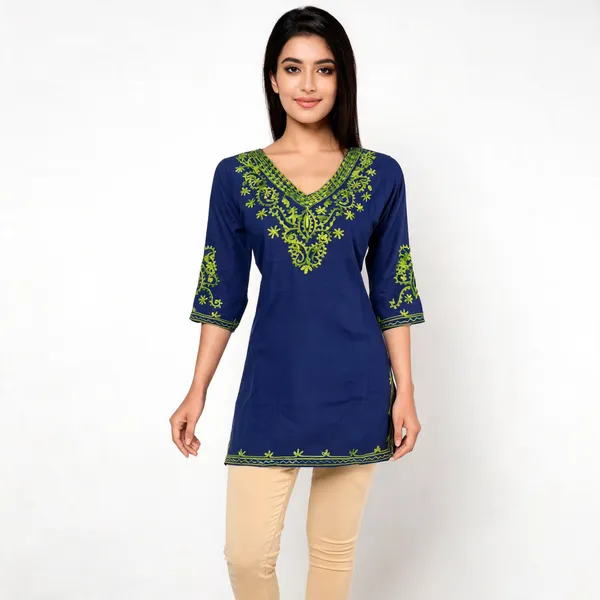 Blue_Rayon_Aari_Embroidered_Straight_Kurti_For_Women