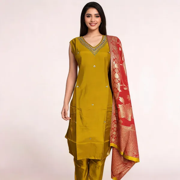 Mustard_Dola_Silk_Embroidered_Straight_Kurta_Set_For_Women