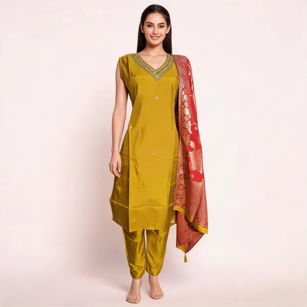 Mustard_Dola_Silk_Embroidered_Straight_Kurta_Set_For_Women