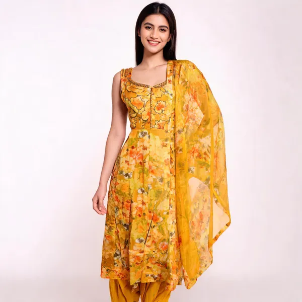Yellow_Chiffon_Floral_Print_Embroidered_Kurta_Set_With_Dupatta_For_Women