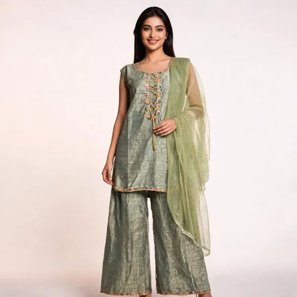 Green_Chanderi_Silk_Embroidered_Straight_Kurta_Set_For_Women