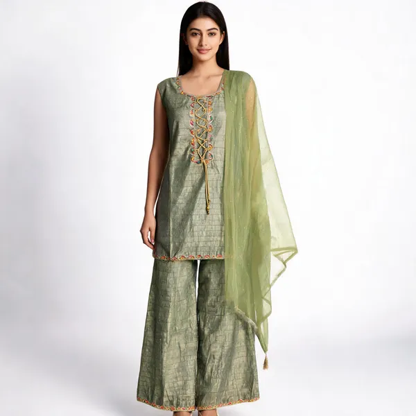 Green_Chanderi_Silk_Embroidered_Straight_Kurta_Set_For_Women