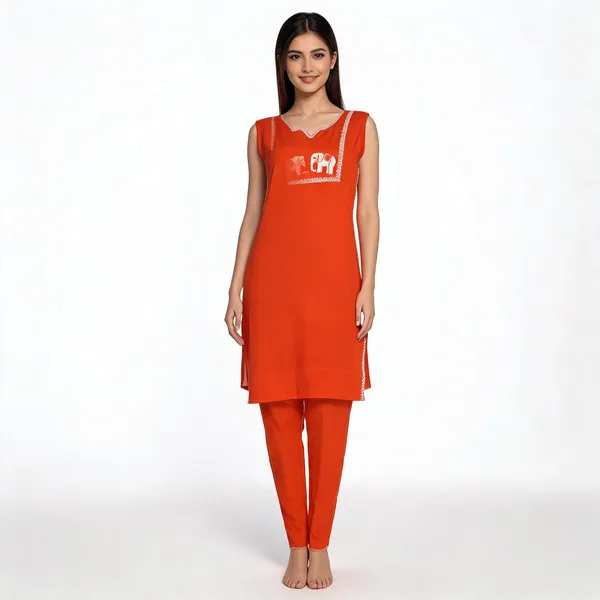Orange_Rayon_Embroidered_Straight_Kurta_Set_For_Women