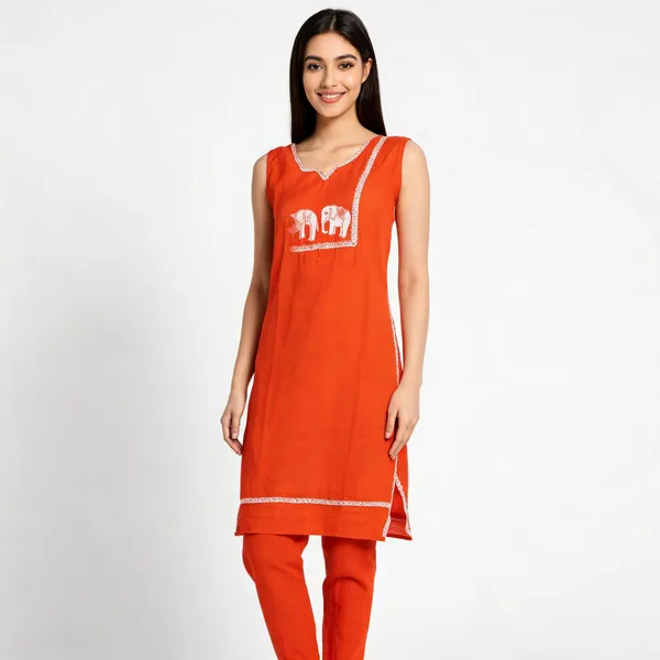 Orange_Rayon_Embroidered_Straight_Kurta_Set_For_Women