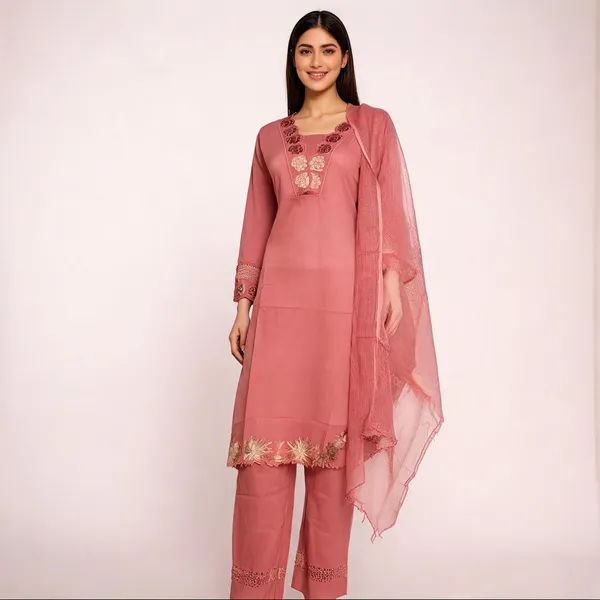 Pink_Cotton_Embroidered_Straight_Three_Piece_Suit_Set_For_Women