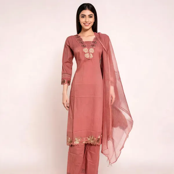 Pink_Cotton_Embroidered_Straight_Three_Piece_Suit_Set_For_Women